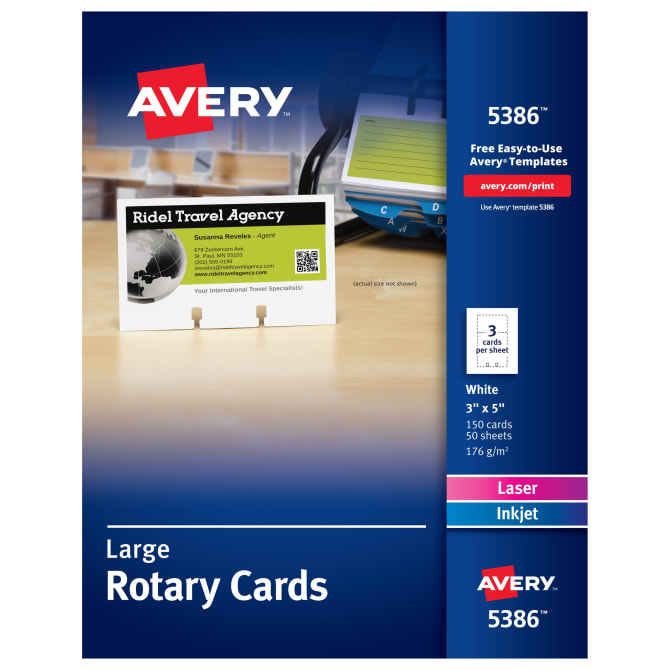 Avery Large Rotary Cards Uncoated Two Sided Printing 3 X 5 150 Cards 5386