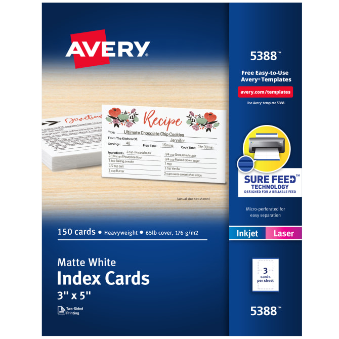 56 Cards 14 Sheets Avery Custom Print Flash Cards 3" x 5" Notched 4782 