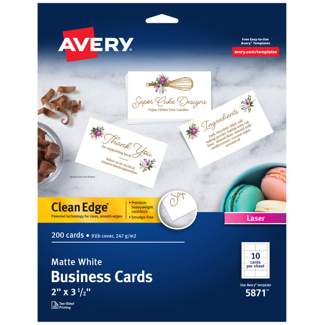 Avery® Clean Edge® Business Cards, Uncoated, Two-Side Printing, 2