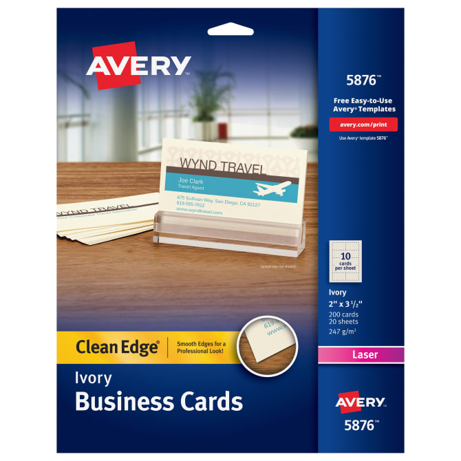 Avery Clean Edge Business Cards Ivory True Print Reg Two Sided Printing 2 X 3 1 2 200 Cards 5876