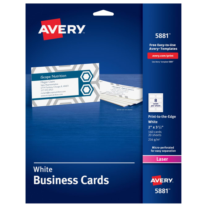 Avery Business Cards Print To The Edge Uncoated Two Sided Printing 2 X 3 1 2 160 Cards 5881