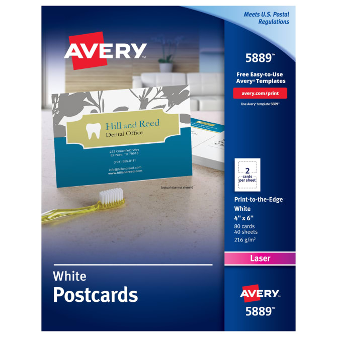 Avery Postcards Uncoated Two Sided Printing 4 X 6 80 Cards 5889