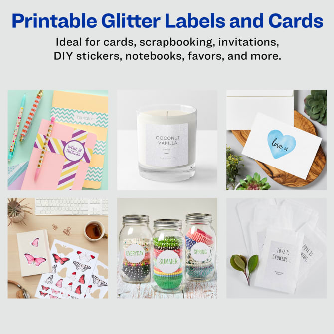 Avery® Luxe Collection™ Glitter Cardstock, 8.5 x 11, Mess-Free White  Glitter, Printable Glitter Cardstock Paper for Inkjet Printers, 10 Cards  Total (5892)