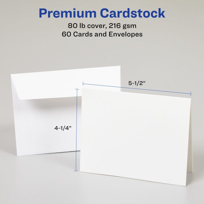 Avery(R) Note Cards with Envelopes, 4-1/4 x 5-1/2, Matte White, 60 Blank  Note Cards for Inkjet Printers (8315)