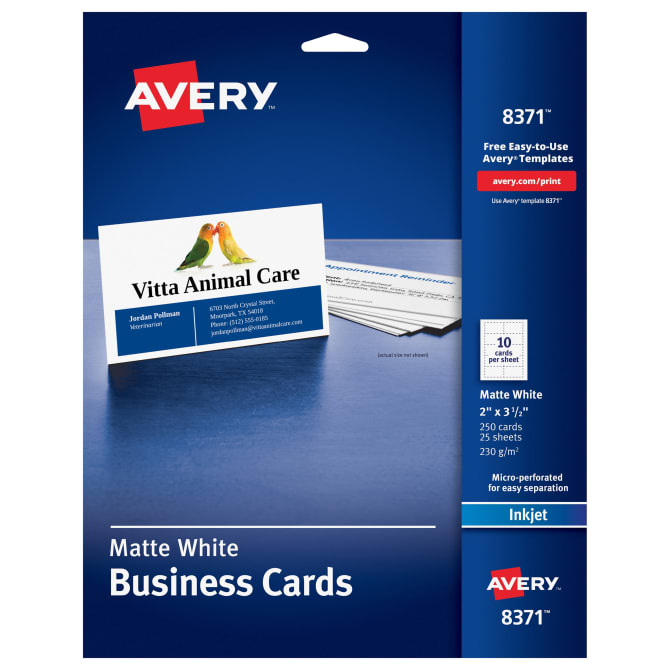 Avery Business Cards 2 X 3 1 2 Sure Feed Inkjet 250 Cards 8371