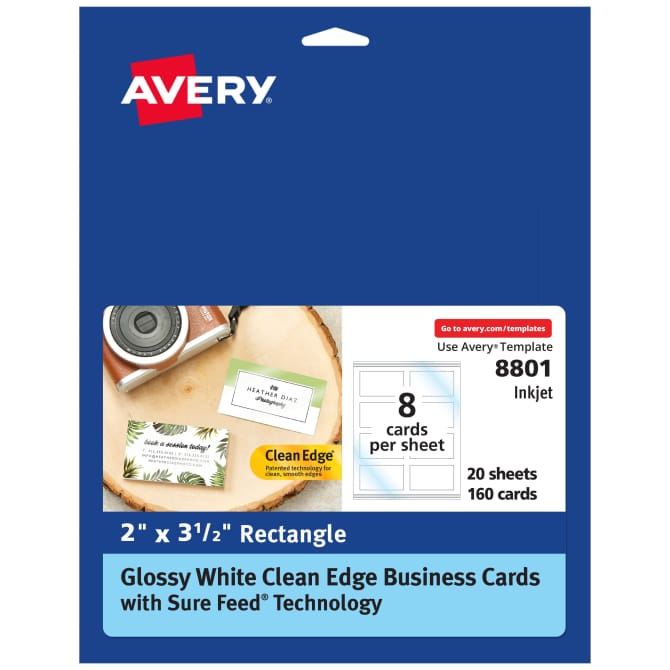 Avery® Glossy Business Cards with Sure Feed® Technology, 2" x 3-1/2",  Glossy White, 160 Total, Clean Edge, Print-to-the-Edge, Inkjet Printable  Cards (8801) | Avery.com