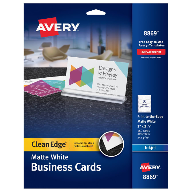Avery Clean Edge Business Cards Matte Two Sided Printing 2 X 3 1 2 160 Cards 8869