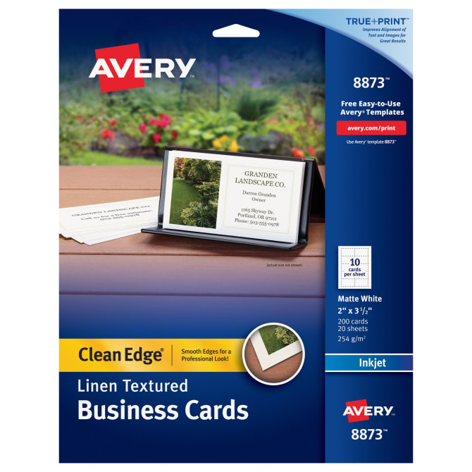 Avery® Clean Edge® Printable Inkjet Business Cards, 2 x 3.5, Matte White,  200/Pack (8871)