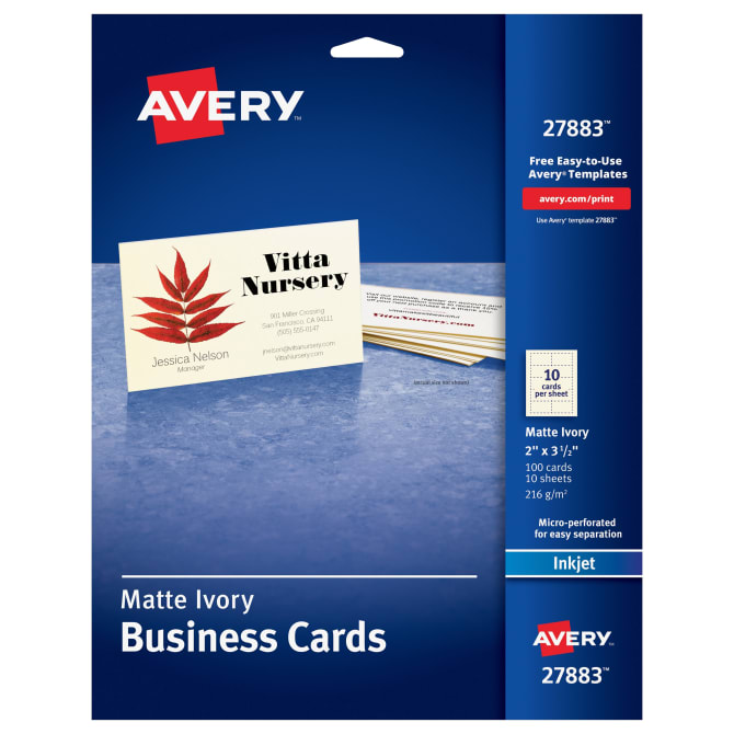 Avery Business Cards Matte Ivory Two Sided Printing 100 Cards 27883