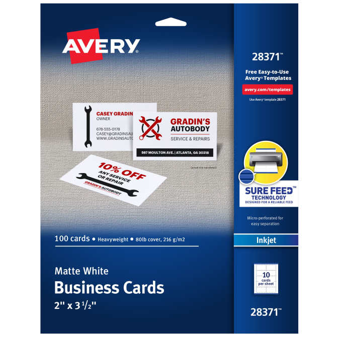 Avery® Printable Business Cards with Sure Feed™ 2 quot x 3 5 quot White 100