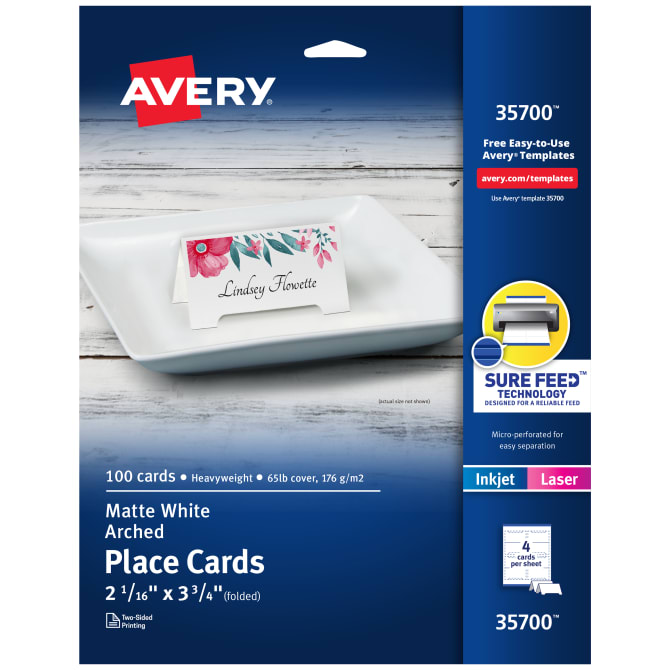Avery Arched Die-Cut Tent Cards - New 65 lbs / 176 GSM 35700 2-1/16 x 3-3/4 Laser/Inkjet 100 Cards 