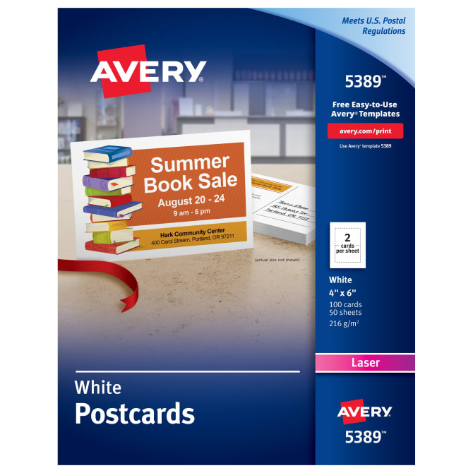 Avery Postcards Uncoated Two Sided Printing 4 X 6 100 Cards 5389