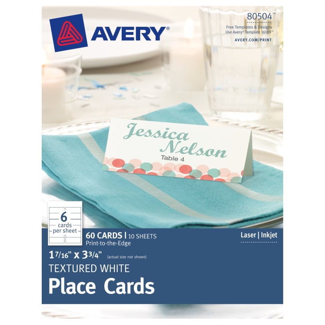 Avery Place Cards Textured Uncoated 1 7 16 X 3 3 4 60 Cards 80504