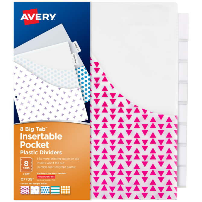 Avery® 8-Tab Plastic Binder Dividers, Big Tab™ Insertable Divider with  Pockets, Vibrant Geometric Patterns, 1 Set (07709)
