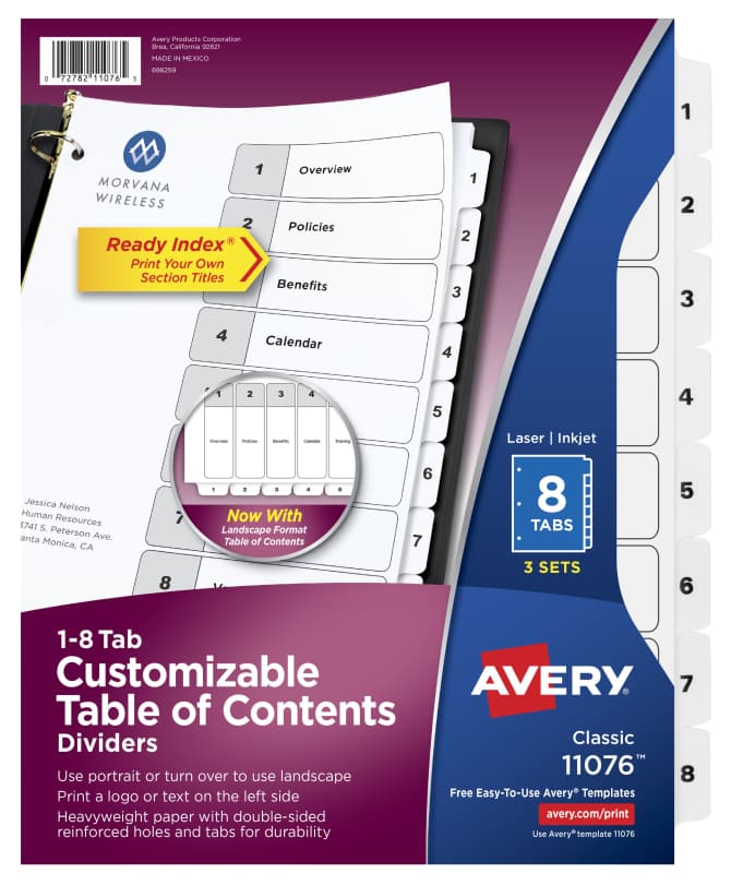 Avery® Ready Index® 8 Tab Binder Dividers, Classic White Tabs, 3 Sets ...