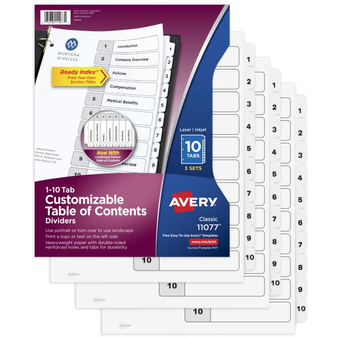 Avery Ready Index 10 Tab Binder Dividers Classic White Tabs 3