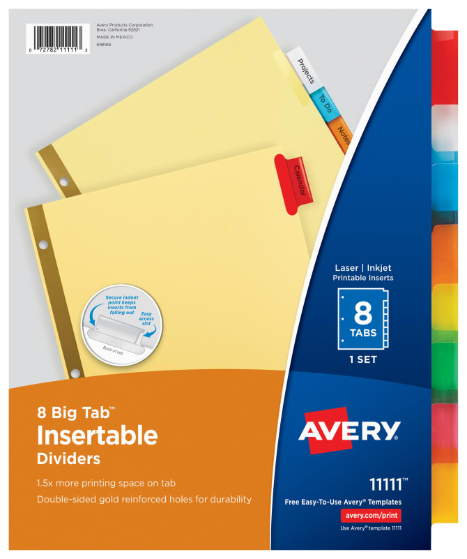 Avery Big Tab Insertable Dividers Buff Paper 8 Tab Set Multicolor 11111