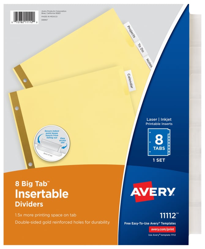 Avery Big Tab Insertable Dividers Buff Paper Clear Tabs 8 Tab Set 11112