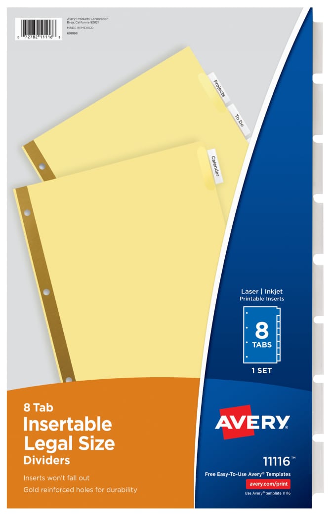 Avery Legal Size Insertable Dividers Clear Tabs 8 Tab Set 11116