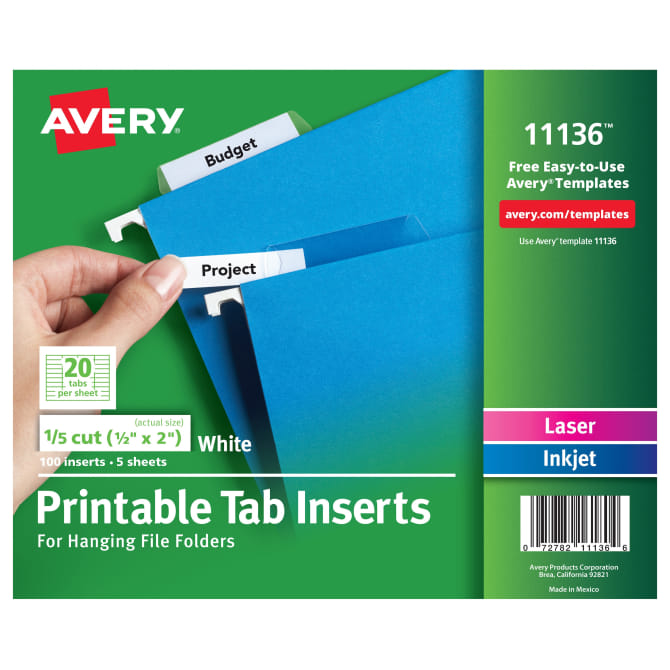 Avery Printable Tab Inserts For Hanging File Folders 2 Pack Of