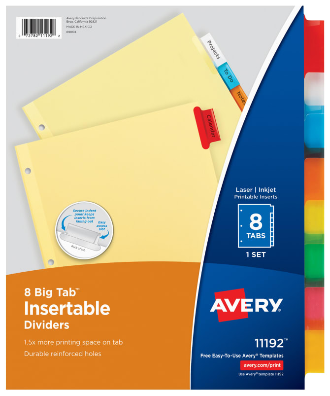 Avery Big Tab 8 Tab Template Card Template