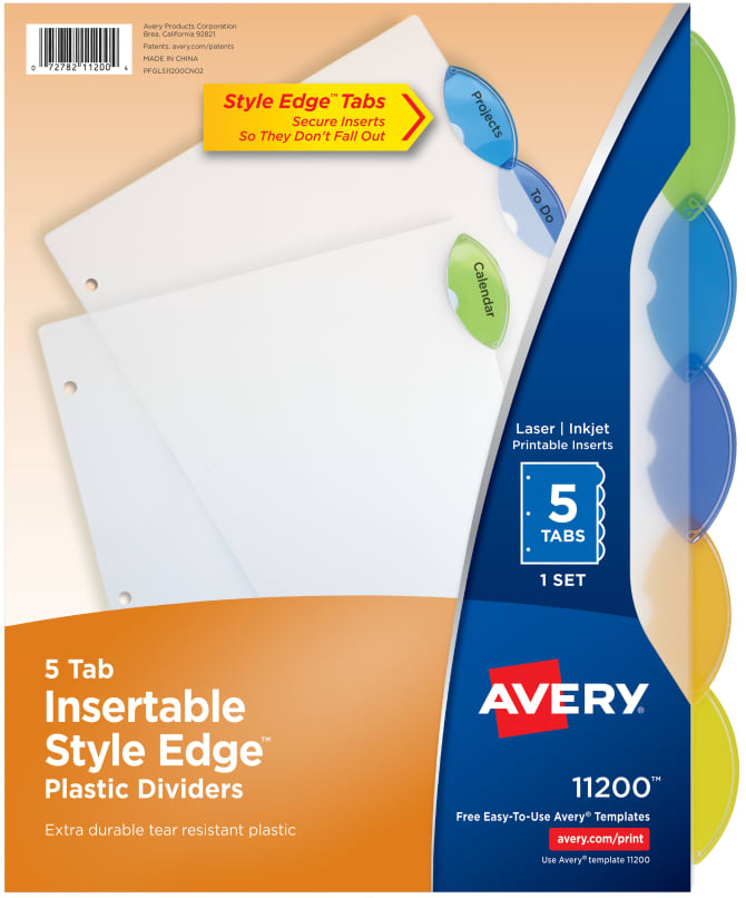 Avery Insertable Style Edge Plastic Dividers 5 Tab Set Multicolor 11200