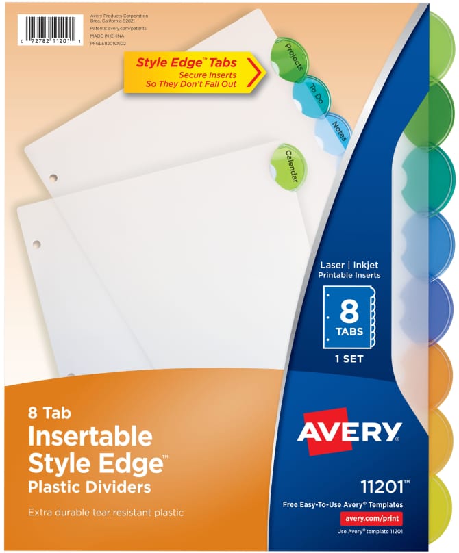 Avery Insertable Style Edge Plastic Dividers 8 Tab Set Multicolor 11201