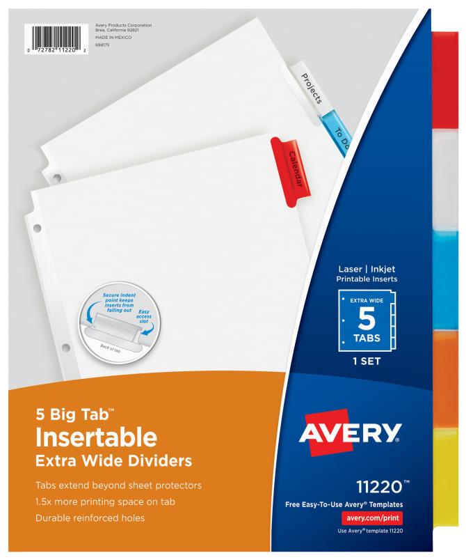 Avery Big Tab Insertable Extra Wide Dividers Multicolor 11220 Avery Com