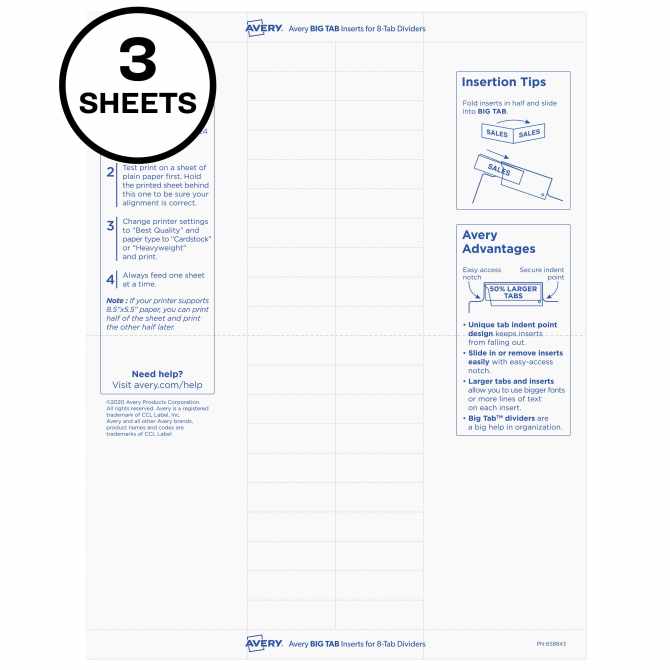 Avery® Big Tab™ Insertable Divider Insert Sheet Refills, 8 ...