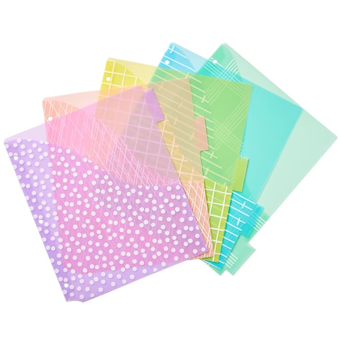 Avery 721455 Poly Binder Pockets 3-Hole Punched Assorted Colors 5/Pack  (75254)