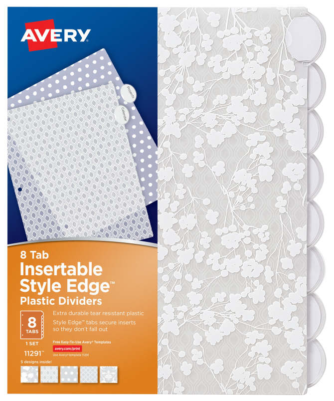 Avery Style Edge Insertable Plastic Dividers 8 Tab Set Assorted Designs 11291