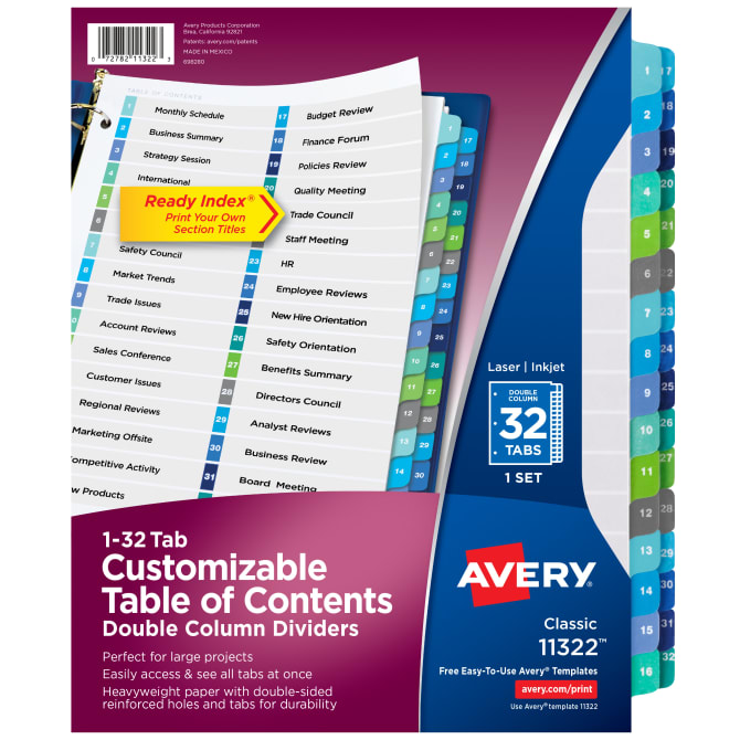 Standard Collated Sets Side Tabs Avery Legal Dividers Letter Size 326-350 Tab Set 01343 