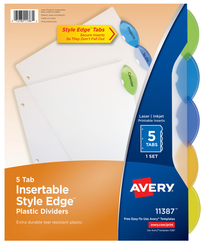Avery Style Edge Insertable Plastic Dividers 5 Tab Set Multicolor 11387