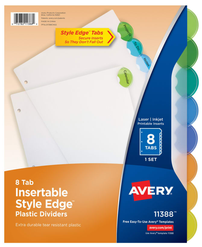 Avery Style Edge Insertable Plastic Dividers 8 Tab Set Multicolor 11388