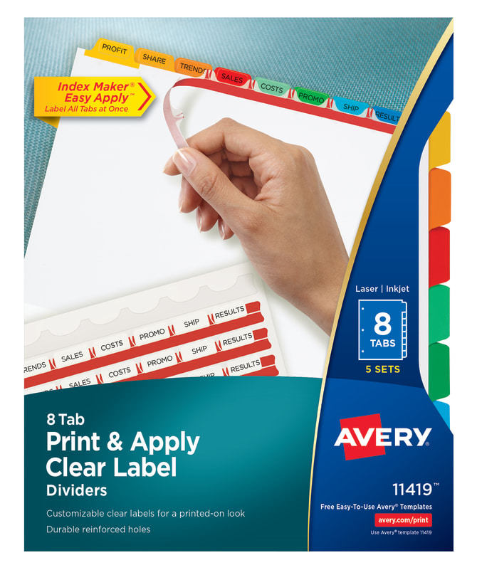 Avery Print Apply Clear Label Dividers Index Maker Easy Apply Printable Label Strip 8 Multicolor Tabs 5 Sets 11419