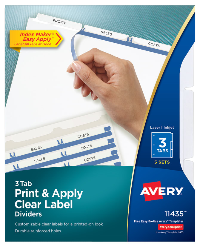 Avery Print Apply Clear Label Dividers Index Maker Easy Apply Printable Label Strip 3 White Tabs 5 Sets 11435