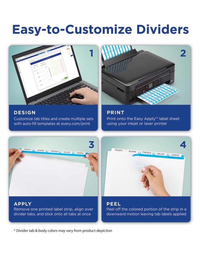 Avery® Print & Apply Clear Label Dividers, Index Maker® Easy Apply™  Printable Label Strip, 5 White Tabs, 5 Sets (11436)