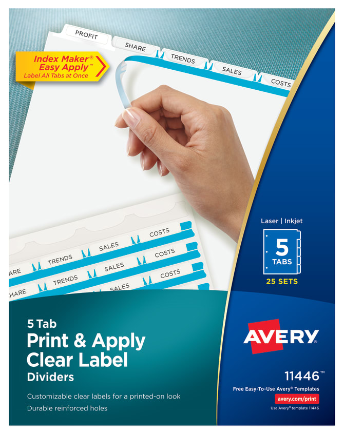 Avery Print Apply Clear Label Dividers Index Maker Easy Apply Printable Label Strip 5 White Tabs 25 Sets 11446