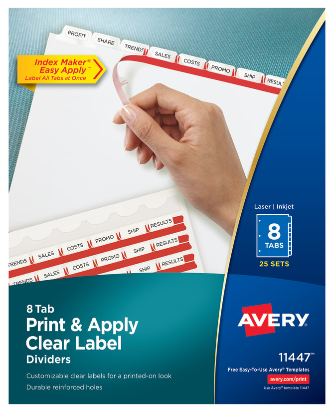 Avery Print Apply Clear Label Dividers Index Maker Easy Apply Printable Label Strip 8 White Tabs 25 Sets 11447