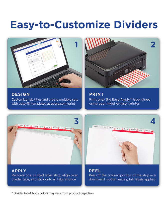  Tabbed Dividers with Labels - 4x6 - Warms - 8 Piece Set