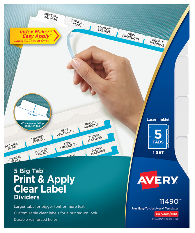 Avery® Big Tab™ Print & Apply Clear Label Dividers, Index Maker® Easy  Apply™ Printable Label Strip, 5 White Tabs (11490)