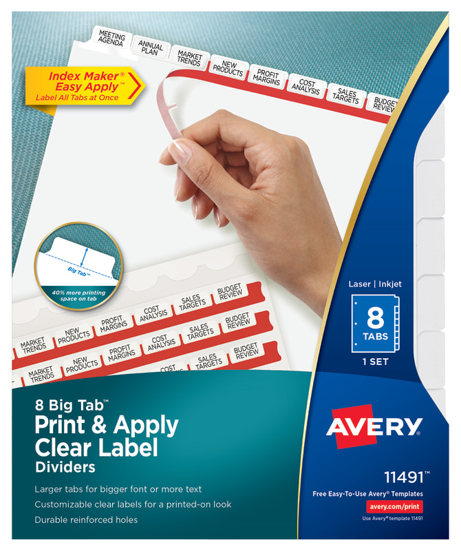 Avery® Big Tab™ Print & Apply Clear Label Dividers, Index Maker® Easy  Apply™ Printable Label Strip, 8 White Tabs (11491)