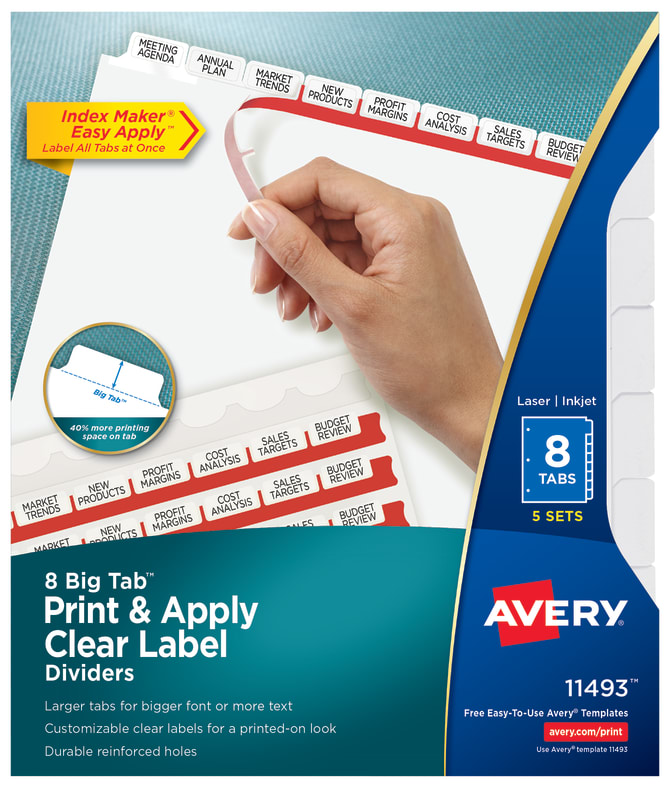 Avery Big Tab Print Apply Clear Label Dividers Index Maker Easy Apply Printable Label Strip 8 White Tabs 5 Sets 11493
