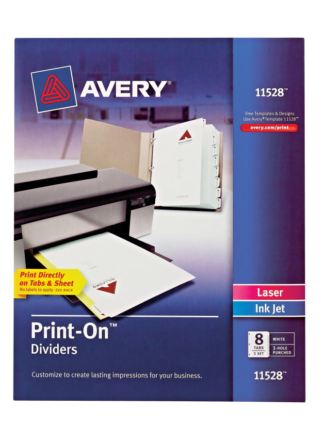 Avery® Print-On™ Dividers, 8-Tab Set (11528)