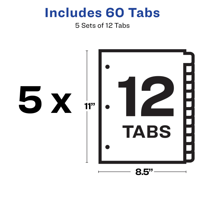 Avery EcoFriendly Print & Apply Dividers 12 Tabs, 5 Sets (11582) | Avery.com