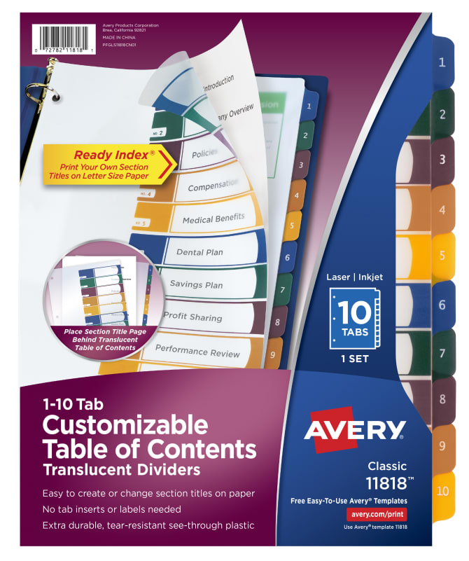 Avery Ready Index Plastic 10 Tab Binder Dividers Multicolor Tabs 1 Set 11818 Avery Com