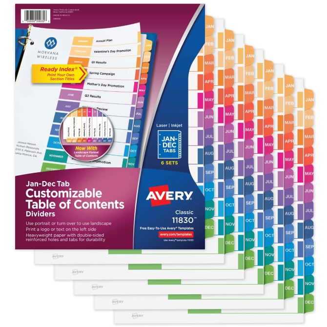 Avery Ready Index Jan Dec 12 Tab Binder Dividers Classic White