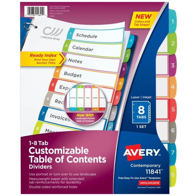 Avery® Ready Index® 8 Tab Binder Dividers, Contemporary ...