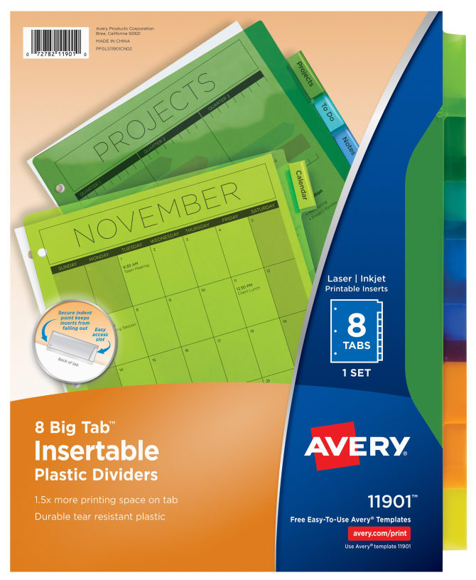 Avery Big Tab Insertable Plastic Dividers 8 Tab Set Multicolor 11901