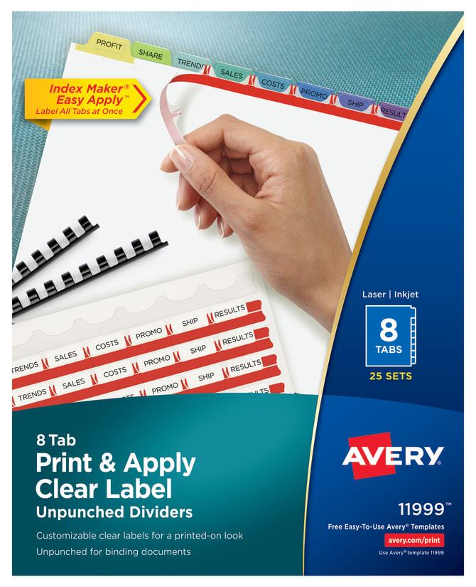 Avery Print Apply Clear Label Unpunched Dividers Index Maker Easy Apply Printable Label Strip 8 Pastel Tabs 25 Sets 11999